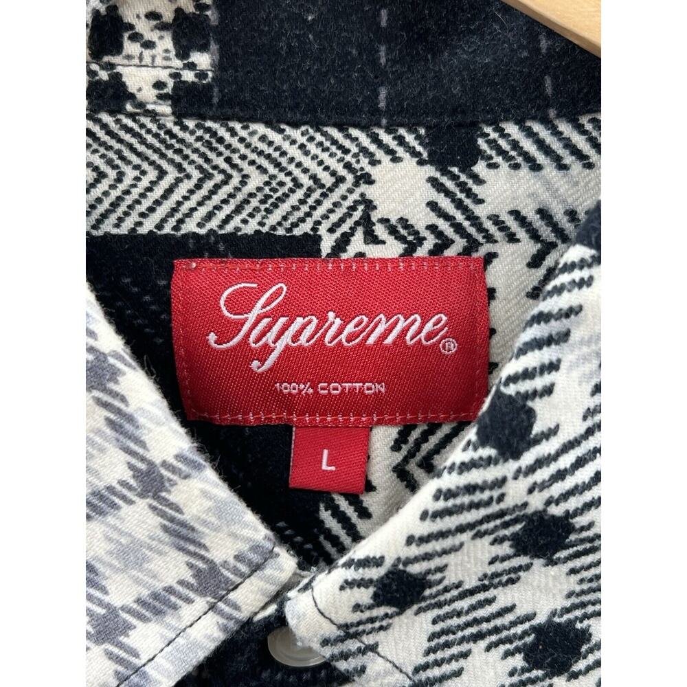 Supreme Patchwork Black Flannel Button Up Shirt F… - image 3